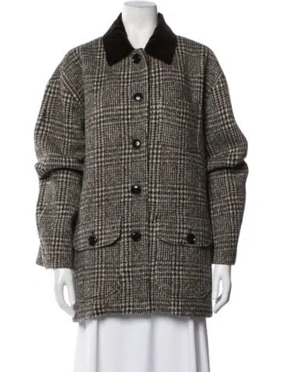Pre-owned Doen Virgin Wool Tweed Pattern Coat In Black