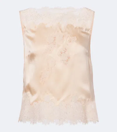 Doen Dôen Viviane Lace-trimmed Silk Satin Top In Pink
