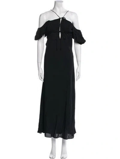 Pre-owned Doen V-neck Long Dress In Black