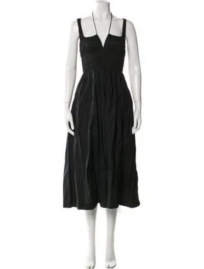 Pre-owned Doen V-neck Long Dress In Black