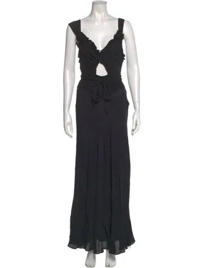Pre-owned Doen V-neck Long Dress In Black