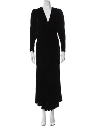 Pre-owned Doen V-neck Long Dress In Black