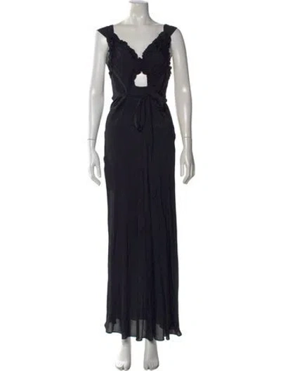 Pre-owned Doen V-neck Long Dress In Black