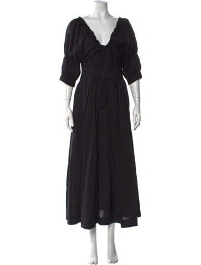 Pre-owned Doen V-neck Long Dress In Black