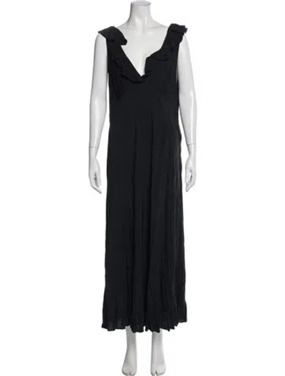Pre-owned Doen V-neck Long Dress In Black