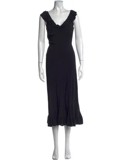 Pre-owned Doen V-neck Long Dress In Black
