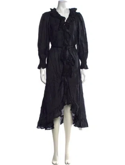 Pre-owned Doen V-neck Long Dress In Black