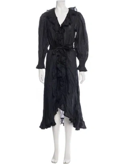 Pre-owned Doen V-neck Long Dress In Black