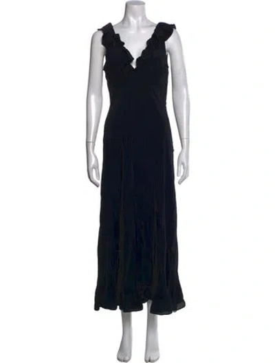 Pre-owned Doen V-neck Long Dress In Black