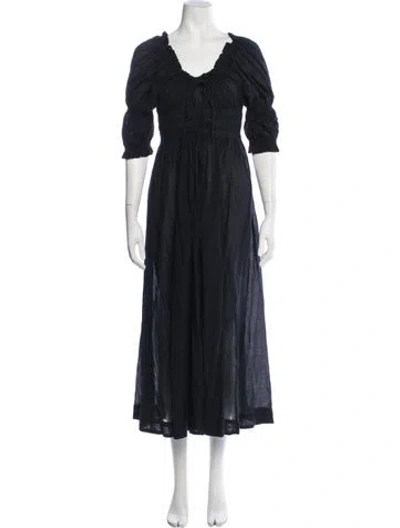 Pre-owned Doen V-neck Long Dress In Black