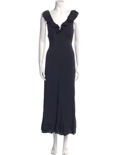 Pre-owned Doen V-neck Long Dress In Blue