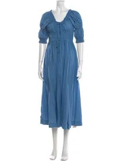 Pre-owned Doen V-neck Long Dress In Blue