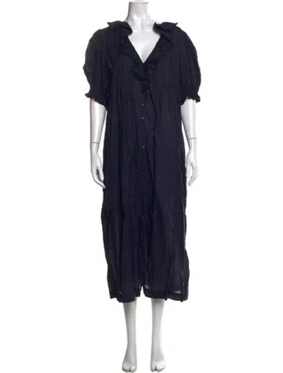 Pre-owned Doen V-neck Long Dress In Blue
