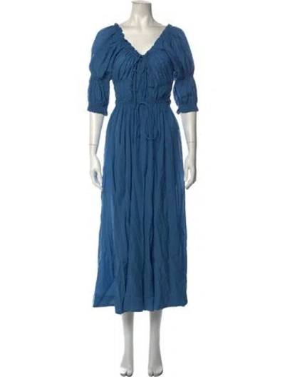 Pre-owned Doen V-neck Long Dress In Blue