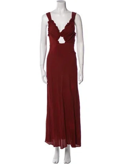 Pre-owned Doen V-neck Long Dress In Burgundy