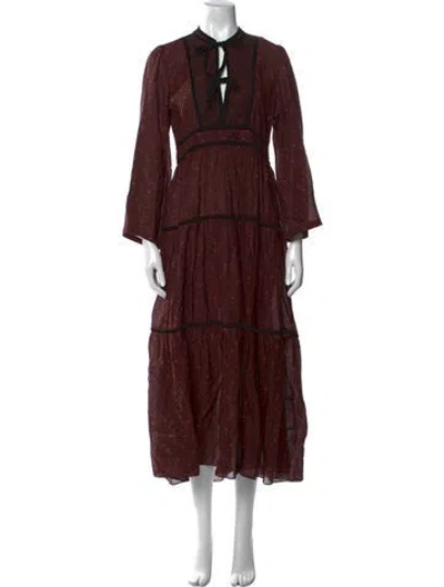 Pre-owned Doen V-neck Long Dress In Burgundy