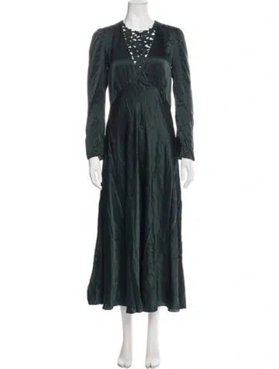 Pre-owned Doen V-neck Long Dress In Green