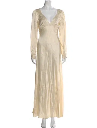 Pre-owned Doen V-neck Long Dress In Neutral
