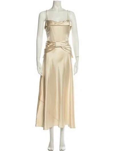 Pre-owned Doen V-neck Long Dress In Neutral