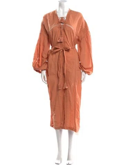 Pre-owned Doen V-neck Long Dress In Orange