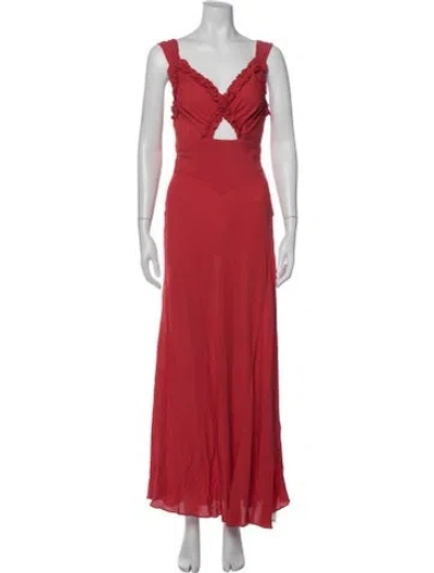 Pre-owned Doen V-neck Long Dress In Orange