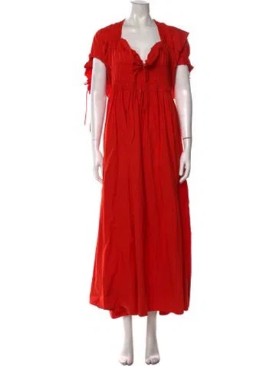 Pre-owned Doen V-neck Long Dress In Orange