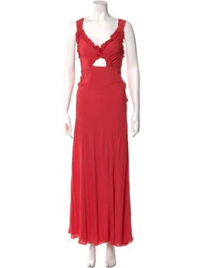 Pre-owned Doen V-neck Long Dress In Red