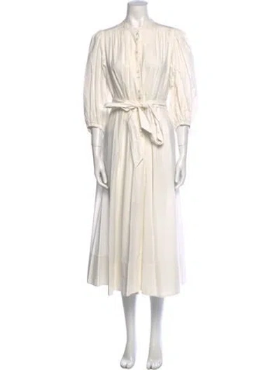 Pre-owned Doen V-neck Long Dress In White