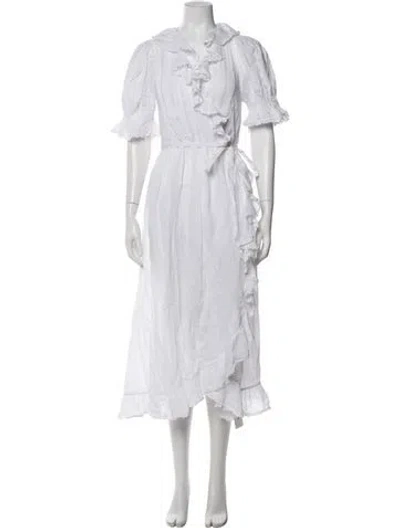 Pre-owned Doen V-neck Long Dress In White