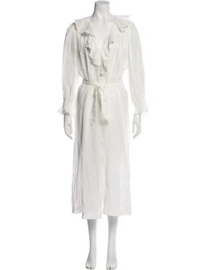 Pre-owned Doen V-neck Long Dress In White