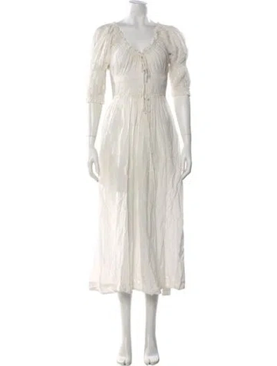 Pre-owned Doen V-neck Long Dress In White