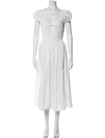 Pre-owned Doen V-neck Long Dress In White