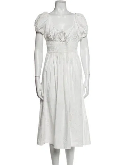 Pre-owned Doen V-neck Long Dress In White