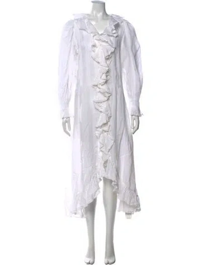 Pre-owned Doen V-neck Long Dress In White