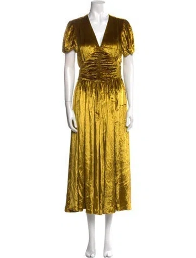 Pre-owned Doen V-neck Long Dress In Yellow