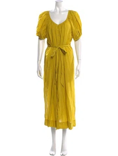 Pre-owned Doen V-neck Long Dress In Yellow