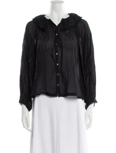 Pre-owned Doen V-neck Long Sleeve Blouse In Black
