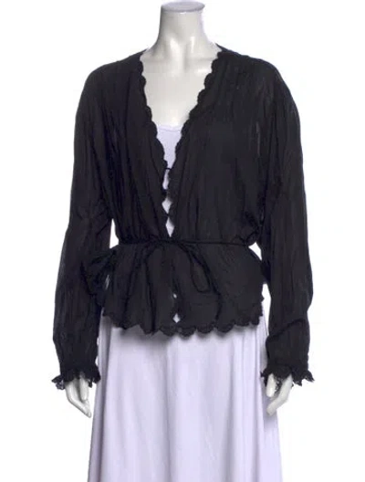 Pre-owned Doen V-neck Long Sleeve Blouse In Black