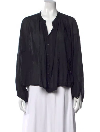 Pre-owned Doen V-neck Long Sleeve Blouse In Blue