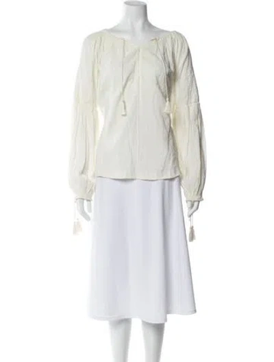 Pre-owned Doen V-neck Long Sleeve Blouse In Neutral