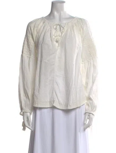 Pre-owned Doen V-neck Long Sleeve Blouse In Neutral