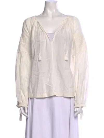Pre-owned Doen V-neck Long Sleeve Blouse In Neutrals