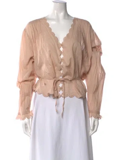 Pre-owned Doen V-neck Long Sleeve Blouse W/ Tags In Neutral