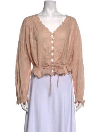 Pre-owned Doen V-neck Long Sleeve Blouse W/ Tags In Pink