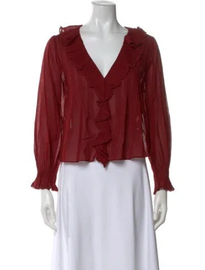 Pre-owned Doen V-neck Long Sleeve Blouse W/ Tags In Red