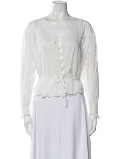 Pre-owned Doen V-neck Long Sleeve Blouse W/ Tags In White