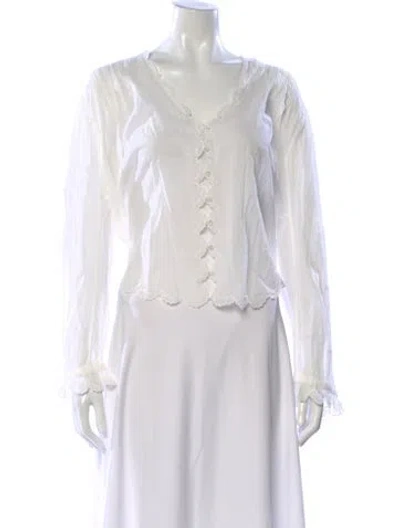 Pre-owned Doen V-neck Long Sleeve Blouse In White