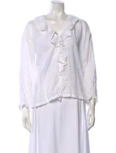 Pre-owned Doen V-neck Long Sleeve Blouse In White