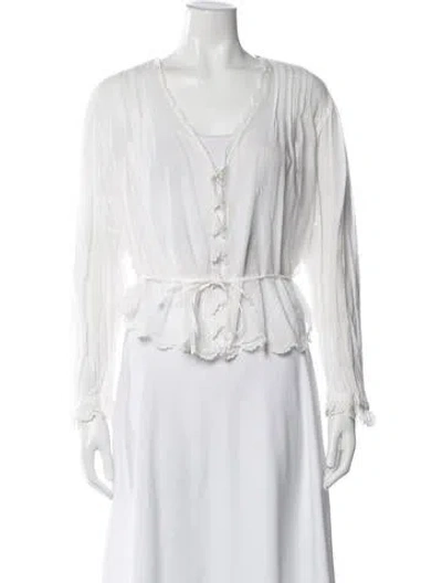 Pre-owned Doen V-neck Long Sleeve Blouse In White