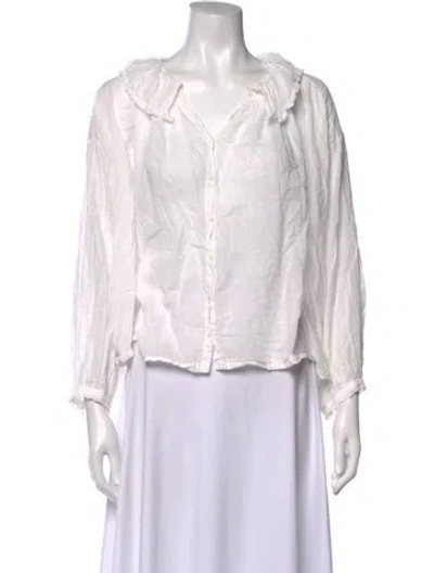 Pre-owned Doen V-neck Long Sleeve Blouse In White